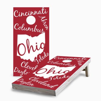 Skip's Garage Ohio State Pride 2x4 Cornhole Boards - All Weather Bags - Include Case + Hole + Edge Lights