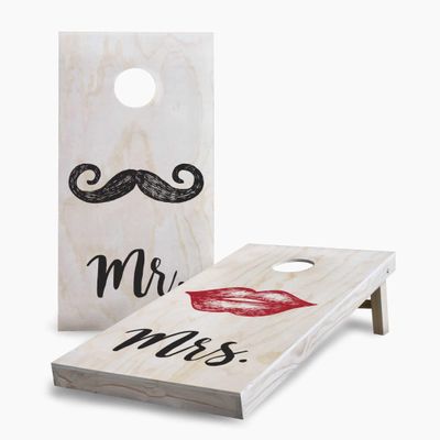 Skip's Garage Mr and Mrs Lips Wedding 2x4 Cornhole Boards - All Weather Bags - Include Hole + Edge Lights + Score