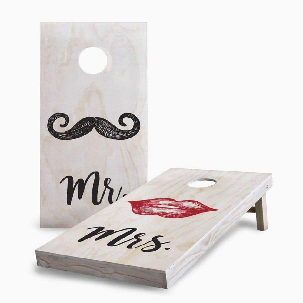Skip's Garage Mr and Mrs Lips Wedding 2x4 Cornhole Boards - All Weather Bags - Include Hole + Edge Lights + Score