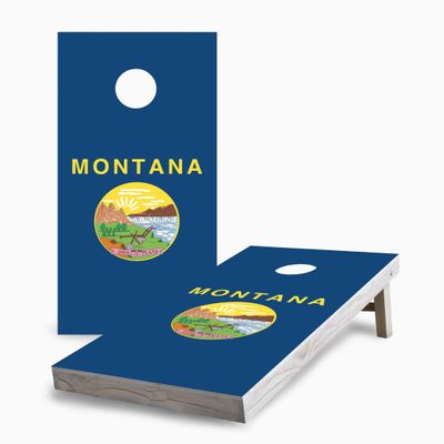 Skip's Garage Montana Flag 2x4 Cornhole Boards - Corn Filled Bags - Include Hole Lights