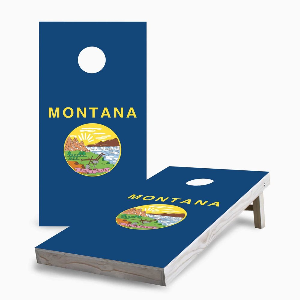 Skip's Garage Montana Flag 2x4 Cornhole Boards - Corn Filled Bags - Include Hole Lights