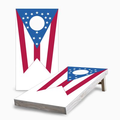 Skip's Garage Ohio Flag 2x4 Cornhole Boards - Corn Filled Bags - Include Case + Hole Lights + Score