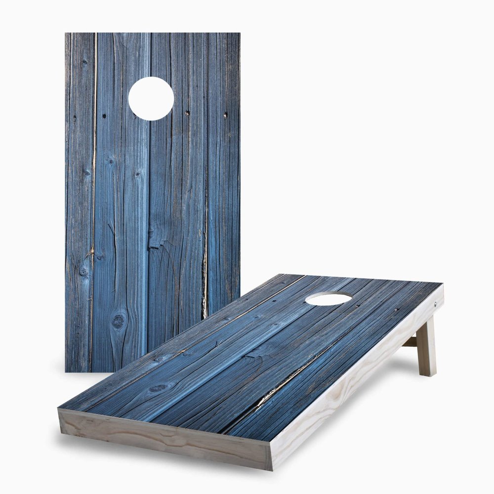 Skip's Garage Blue Wood 2x4 Cornhole Boards - All Weather Bags - Include Hole Lights