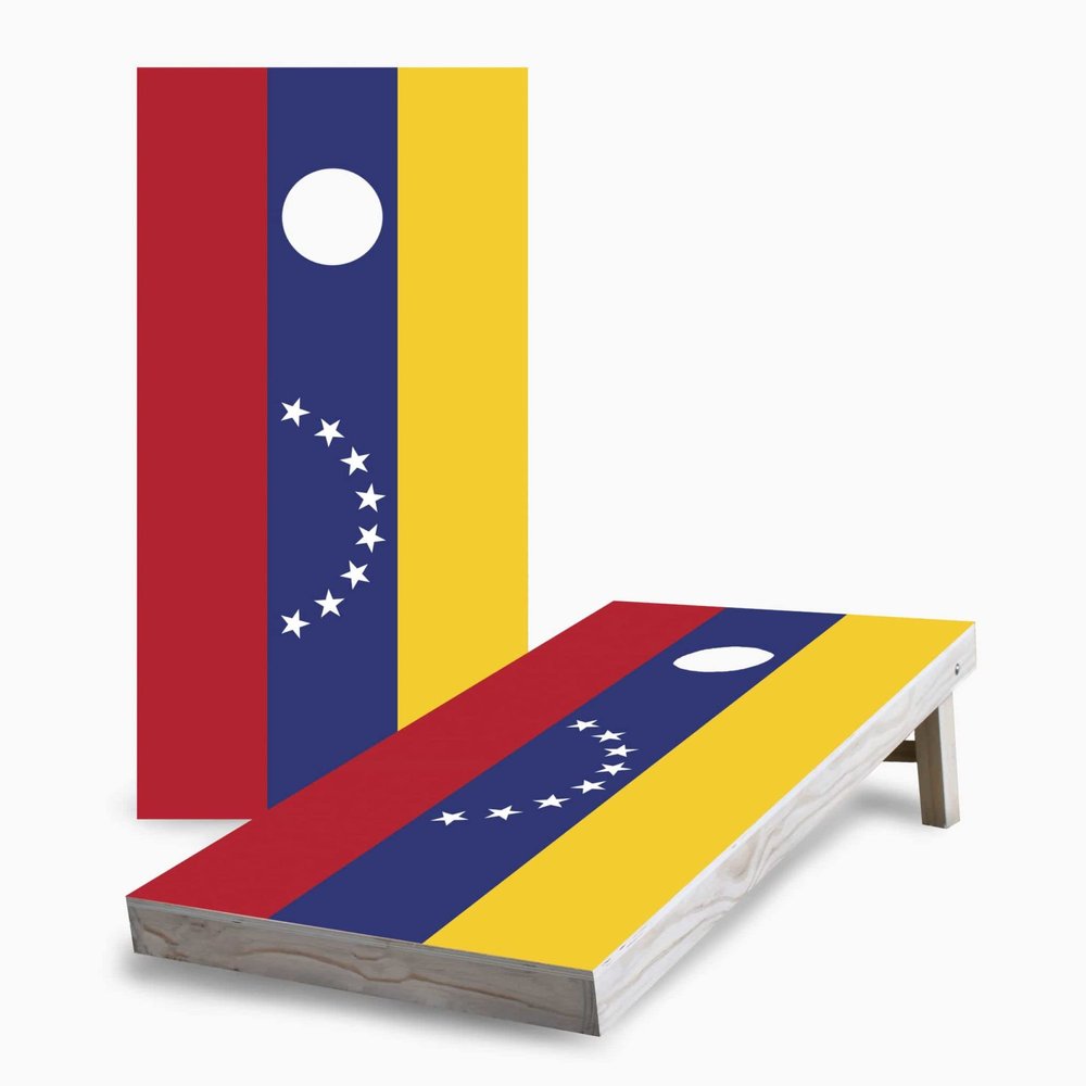 Skip's Garage Venezuelan Flag 2x4 Cornhole Boards - Corn Filled Bags - Include Hole + Edge Lights + Score
