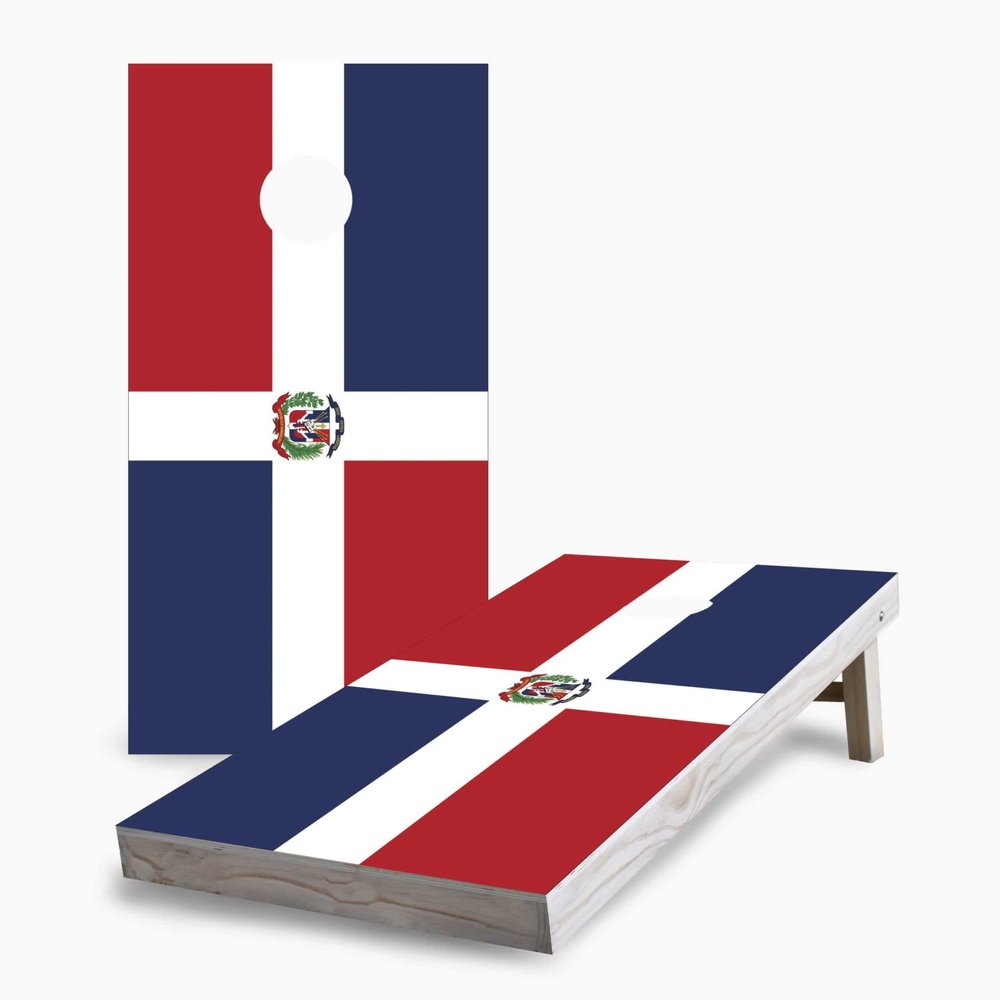 Skip's Garage Dominican Republic Flag 2x4 Cornhole Boards - Corn Filled Bags - Include Edge Lights