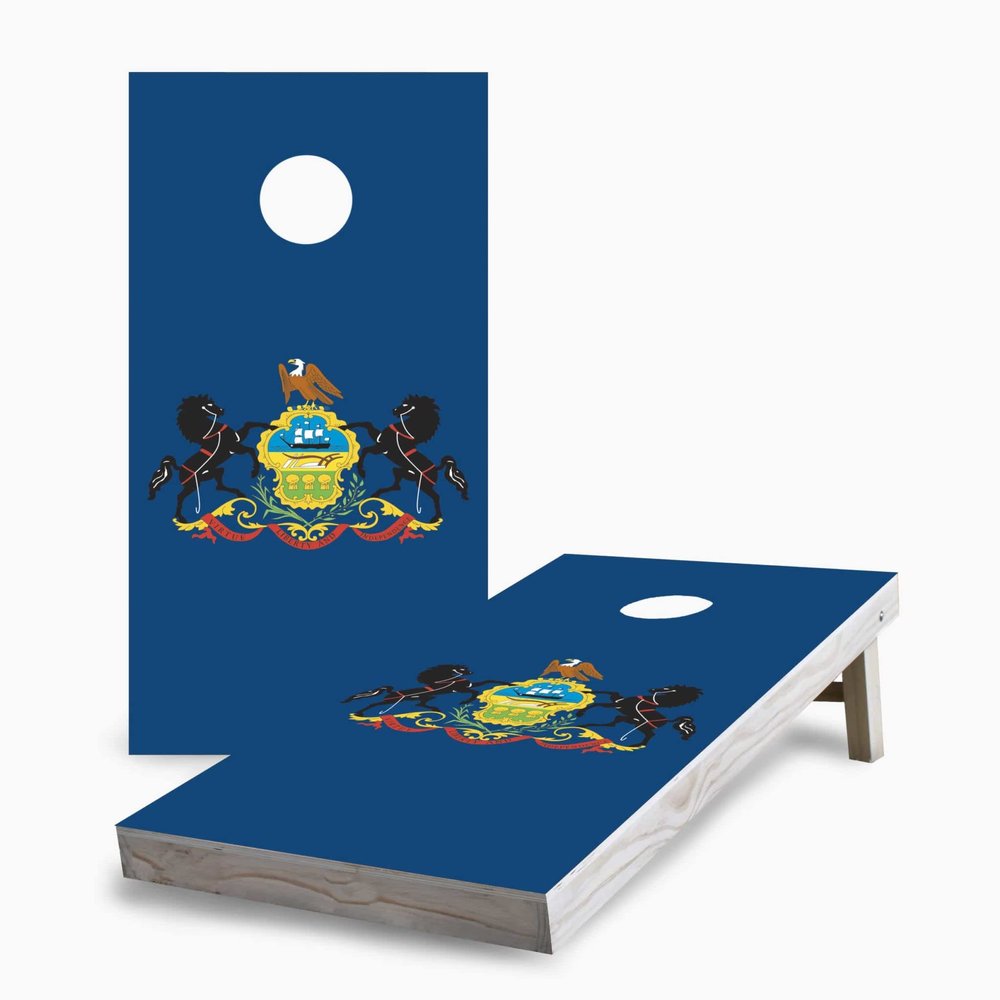 Skip's Garage Pennsylvania Flag 2x4 Cornhole Boards - All Weather Bags - Include Edge Lights