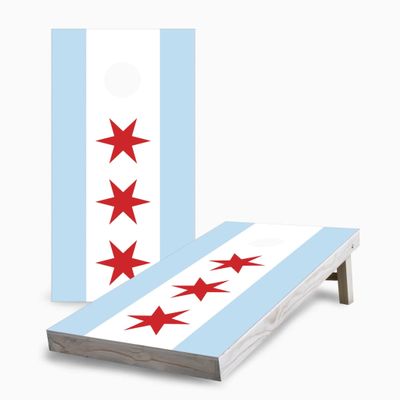 Skip's Garage Chicago City Flag 2x4 Cornhole Boards - Corn Filled Bags - NO Additional Accessories