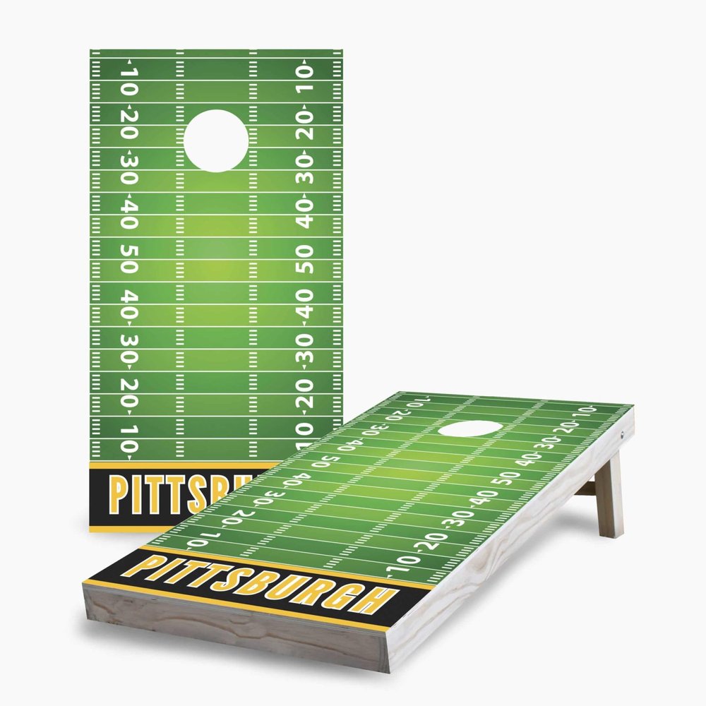 Skip's Garage Pittsburgh Themed 2x4 Cornhole Boards - Corn Filled Bags - Include Carry Case