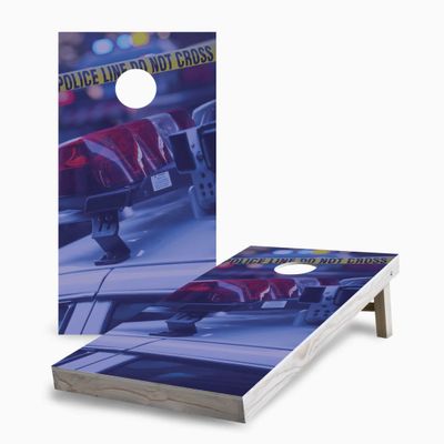 Skip's Garage Police 2x4 Cornhole Boards - All Weather Bags - Include Carry Case