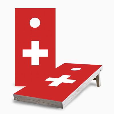 Swiss Flag 2x4 Cornhole Boards - Corn Filled Bags - Include Hole + Edge Lights + Score