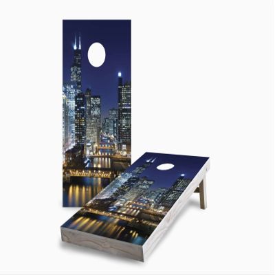 Skip's Garage Chicago 2x4 Cornhole Boards - All Weather Bags - Include Case + Edge Lights