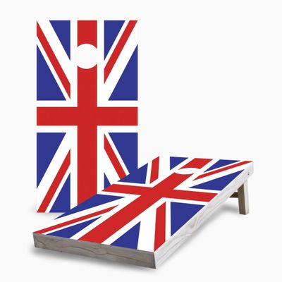 Skip's Garage British Flag 2x4 Cornhole Boards - Corn Filled Bags - Include Case + Edge Lights + Score