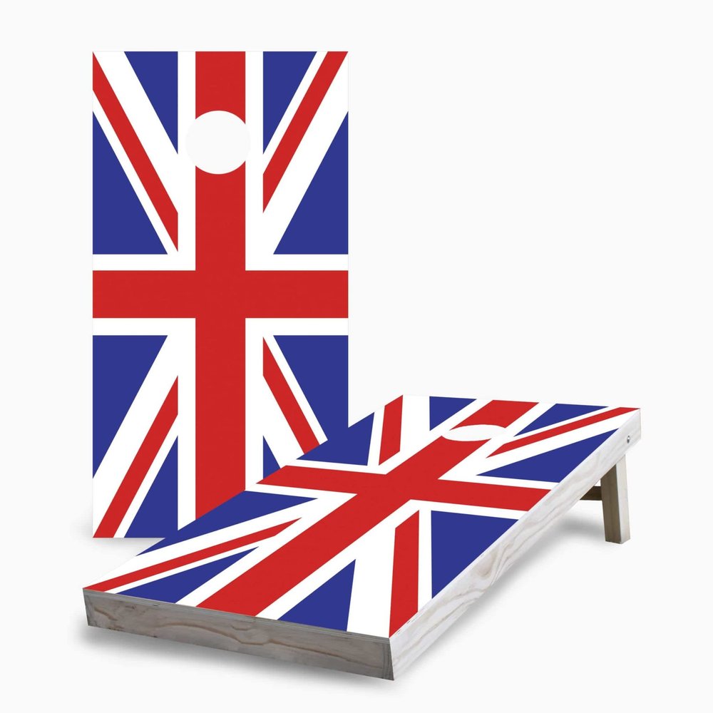 Skip's Garage British Flag 2x4 Cornhole Boards - Corn Filled Bags - Include Case + Edge Lights + Score