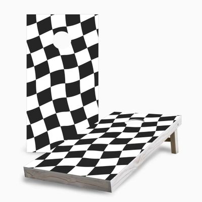 Skip's Garage Checkered Flag 2x4 Cornhole Boards - All Weather Bags - Include Carry Case
