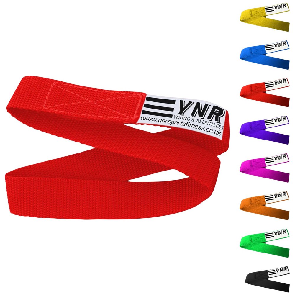 YNR Premium Gymnastic Bar Loops Straps, hand grip, palm protection, guards (30CM, Red)