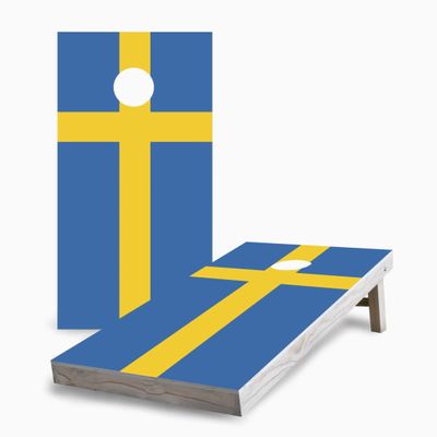 Swedish Flag 2x4 Cornhole Boards - All Weather Bags - Include Hole Lights
