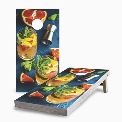 Skip's Garage Summer Citrus Cocktail 2x4 Cornhole Boards - All Weather Bags - Include Case + Score Combo