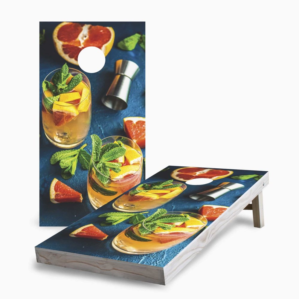 Skip's Garage Summer Citrus Cocktail 2x4 Cornhole Boards - All Weather Bags - Include Case + Score Combo