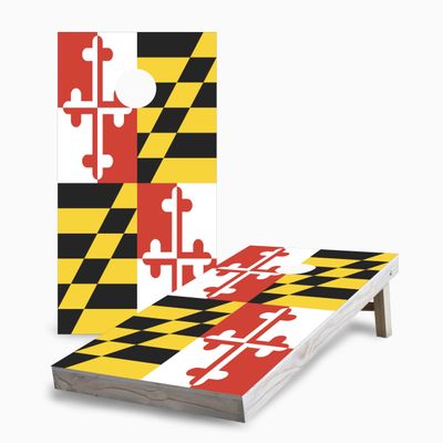 Skip's Garage Maryland Flag 2x4 Cornhole Boards - Corn Filled Bags - Include Hole + Edge Lights + Score