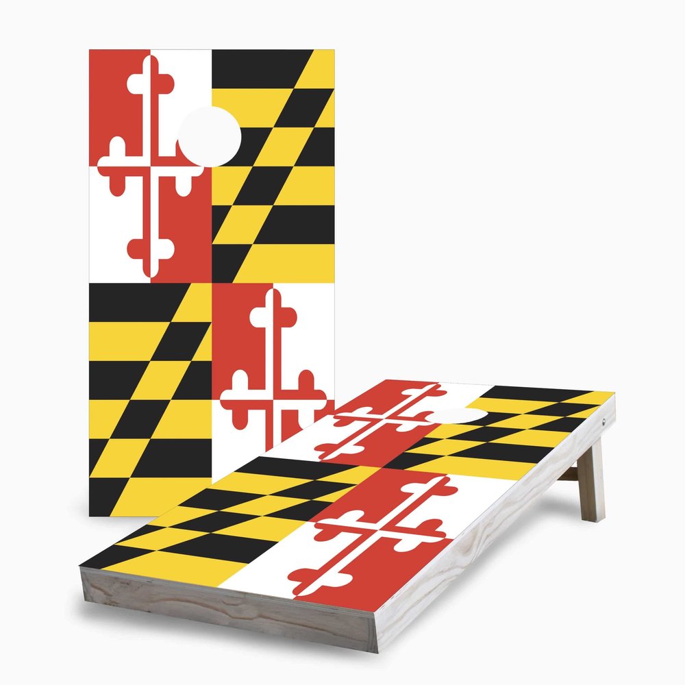 Skip's Garage Maryland Flag 2x4 Cornhole Boards - Corn Filled Bags - Include Hole + Edge Lights + Score