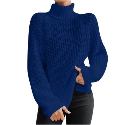 Women 's Turtleneck Sweaters Slouchy Knit Chunky Sweater Fall Winter FashionCable Weaving Long Sleeve Pullover Dark Blue M
