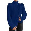 Women 's Turtleneck Sweaters Slouchy Knit Chunky Sweater Fall Winter FashionCable Weaving Long Sleeve Pullover Dark Blue M view 1