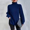 Women 's Turtleneck Sweaters Slouchy Knit Chunky Sweater Fall Winter FashionCable Weaving Long Sleeve Pullover Dark Blue M view 3