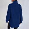 Women 's Turtleneck Sweaters Slouchy Knit Chunky Sweater Fall Winter FashionCable Weaving Long Sleeve Pullover Dark Blue M view 4