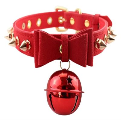 AKYLDI Gothic Necklace Adjustable Size Neck Accessories Bow-Knot Choker Punk Rivets Collar (Color : Red)