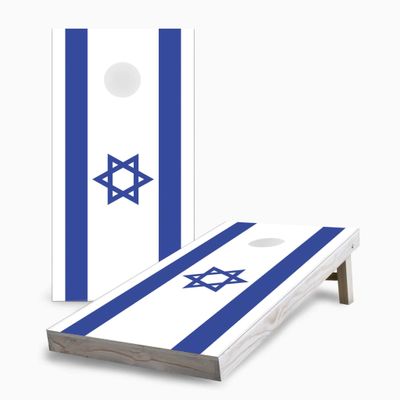 Skip's Garage Israeli Flag 2x4 Cornhole Boards - Corn Filled Bags - Include Case + Edge Lights