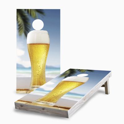 Skip's Garage Cold Beer on The Beach 2x4 Cornhole Boards - Corn Filled Bags - Include Edge Lights + Score Combo