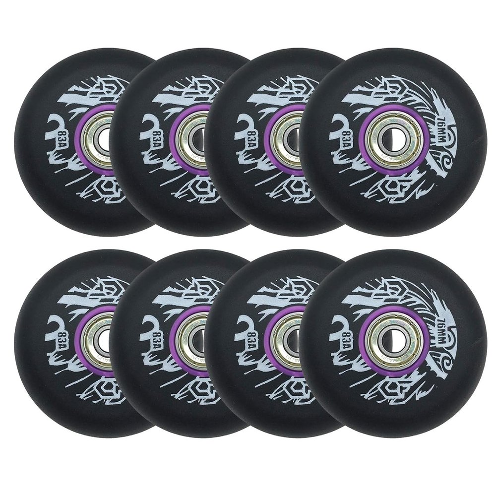 UZIAH 8 Pcs 83A Inline Skate Wheel 72mm 76mm 80mm Replacement Wheels with Bearings Outdoor Street Skating Wheel Wear-Resistant,Black,72mm