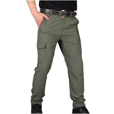 amazon of prime membership Mens Casual Pants Classic Fit Stretch Elastic Multi Pockets Cargo Pants Loose Straight Sweatpants Tactical Pants mens golf pants Green M