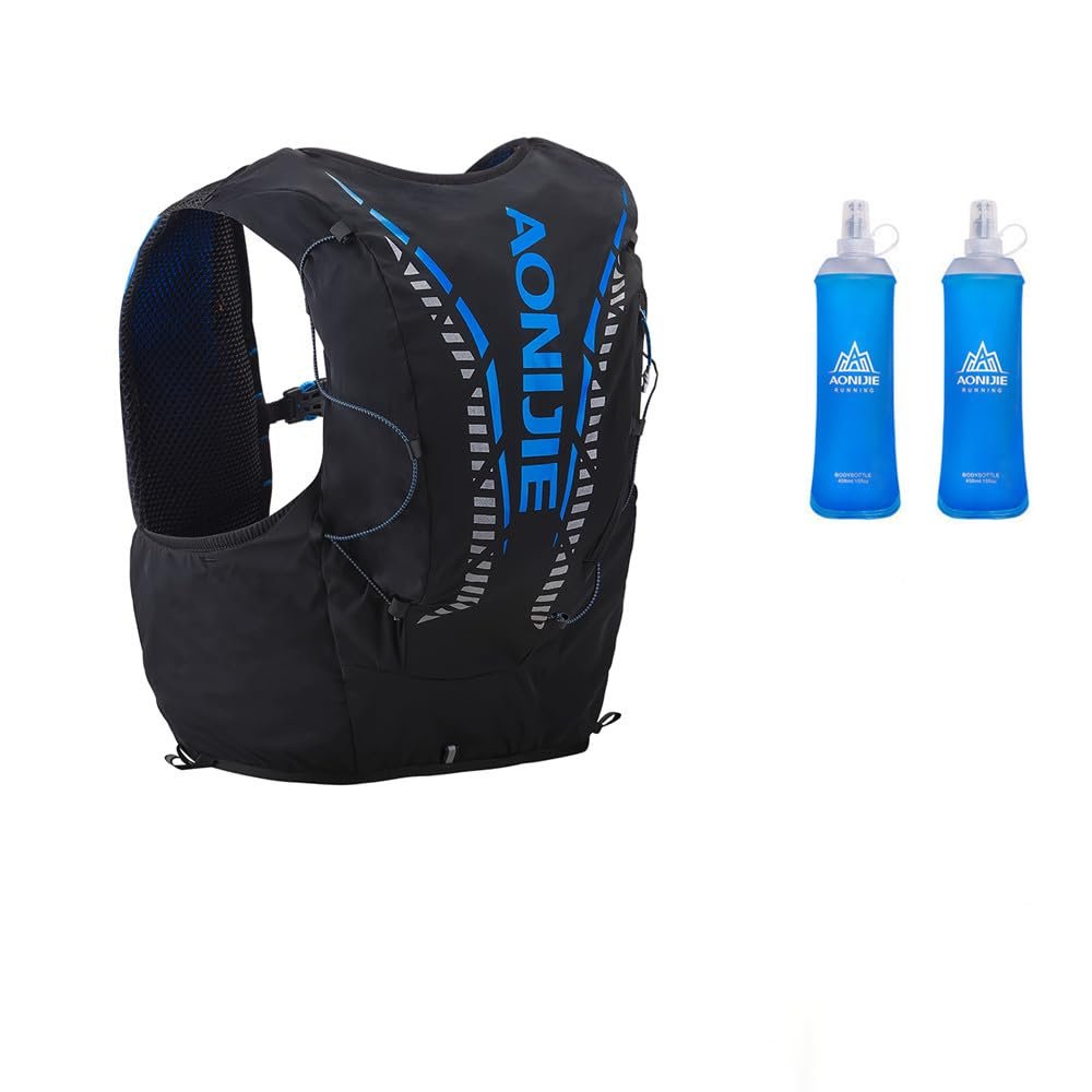 AONIJIE Running Hydration Backpack Vest 12L High Capacity Lightweight Trail Running Vest for Hiking Camping Climbing (Black with 2 * 450ml Flask,M/L)