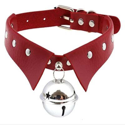AKYLDI PU Leather Collar Gothic Necklace Neck Accessories Adjustable Size Punk Bell Choker (Color : Red)