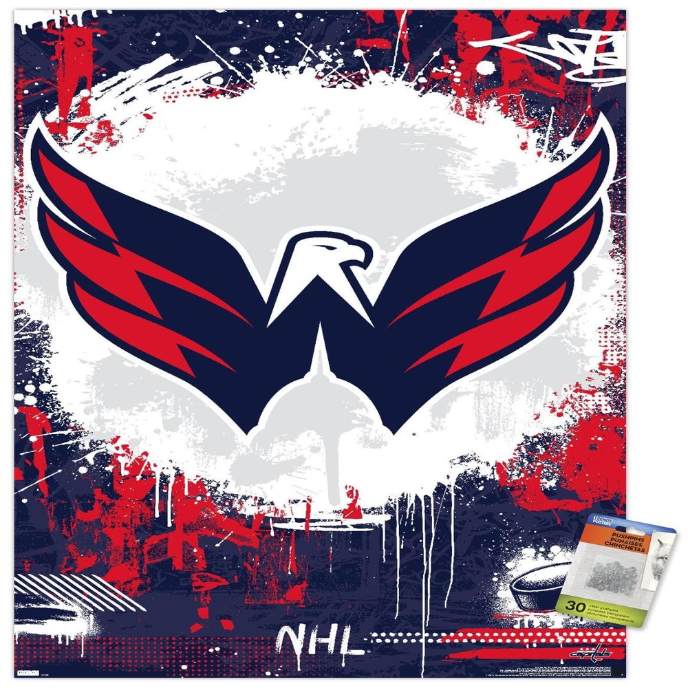 Trends International NHL Washington Capitals - Maximalist Logo 23 Wall Poster, 22.37" x 34.00", Poster & Push Pin Bundle