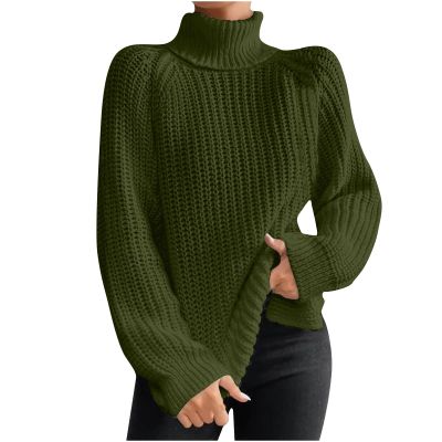 Amazon Deals Today Women's Turtleneck Sweaters Slouchy Knit Chunky Sweater Fall Winter Fashion Cable Weaving Long Sleeve Pullover Pink Sweater Vest Army Green XL
