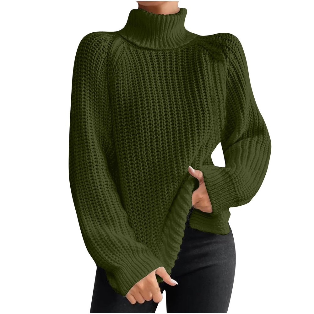 Amazon Deals Today Women's Turtleneck Sweaters Slouchy Knit Chunky Sweater Fall Winter Fashion Cable Weaving Long Sleeve Pullover Pink Sweater Vest Army Green XL