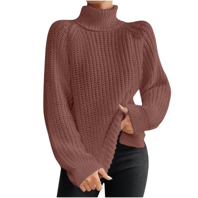 Women's Turtleneck Sweaters Slouchy Knit Chunky Sweater Fall Winter Fashion Cable Weaving Long Sleeve Pullover Womens Sweaters 2025 Brown 2X