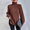 Women's Turtleneck Sweaters Slouchy Knit Chunky Sweater Fall Winter Fashion Cable Weaving Long Sleeve Pullover Womens Sweaters 2025 Brown 2X view 3