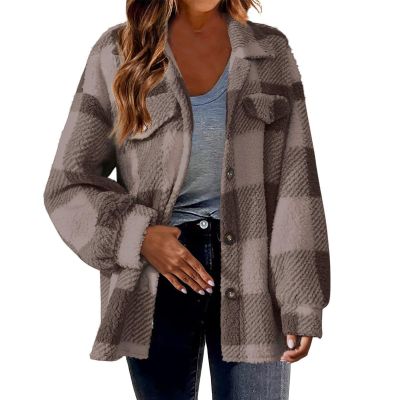 Flannel Jacket For Women Trendy Plaid Shacket Jacket Casual Button Down Long Sleeve Shirts Boyfriend Fleece Jackets