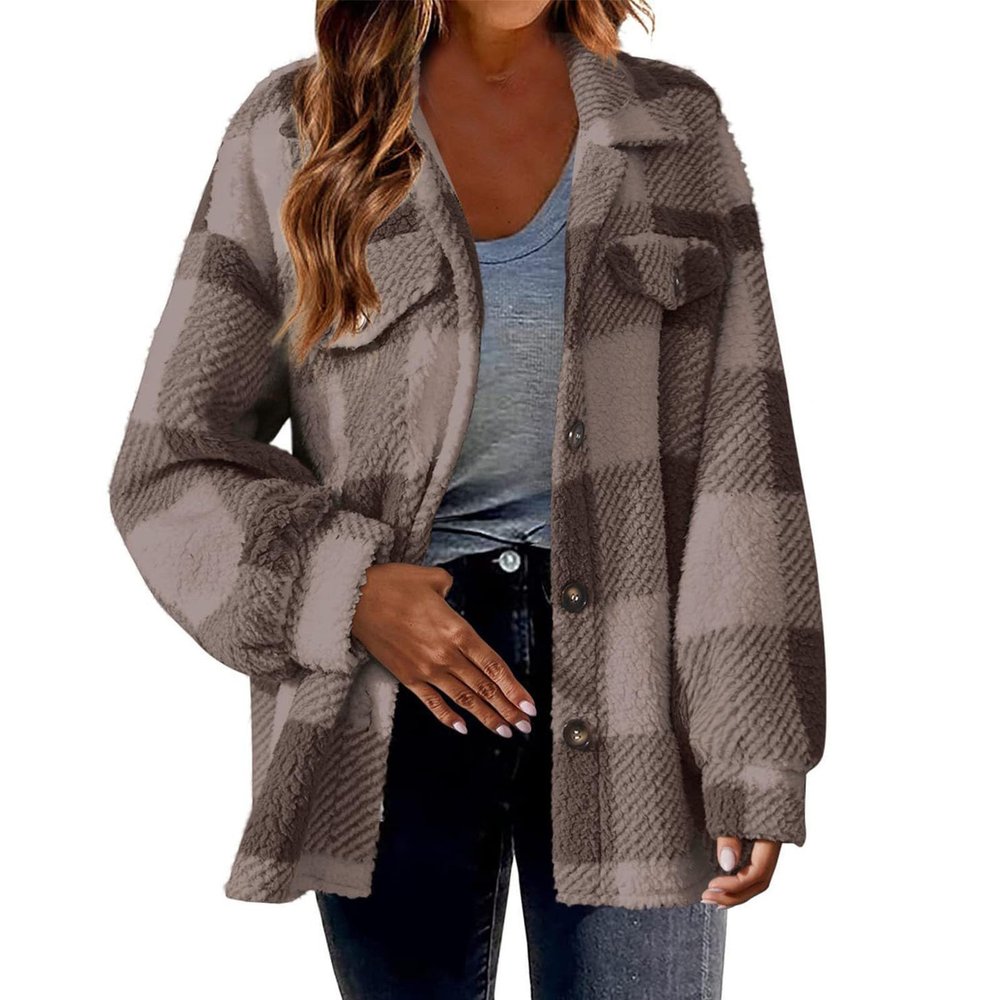 Flannel Jacket For Women Trendy Plaid Shacket Jacket Casual Button Down Long Sleeve Shirts Boyfriend Fleece Jackets