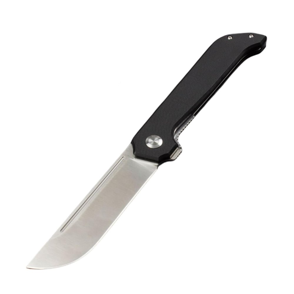 GEPAS Russian folding knife 4 inches blade Sandvik Steel, Black G10 Handles,Red flax handle,Outdoor Pocket tools (Black handle)