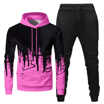Men's Hoodies Tracksuit Gradient Color Long Sleeve Sweatshirts Jogger Pant 2 Piece Outfits Fall Jogging SweatsuitsCute Pockets Hoodie V Neck Sweatshirt Men Mens Tops Casual,(Hot Pink,M)