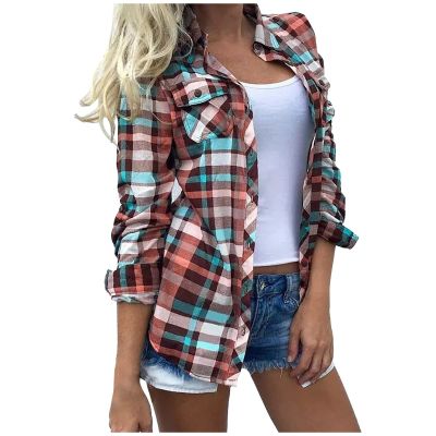 Womens Plaid Shirts Button Down Long Sleeve Blouse Fall Shackets Jackets Casual Tunics Boyfriend Tops Fall Outfits 2023