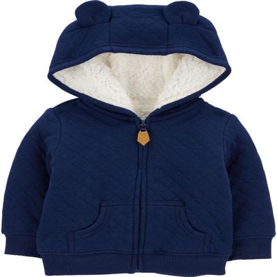 Simple Joys by Carter's Boys' Hooded Sweater Jacket with Sherpa Lining, Navy, NB