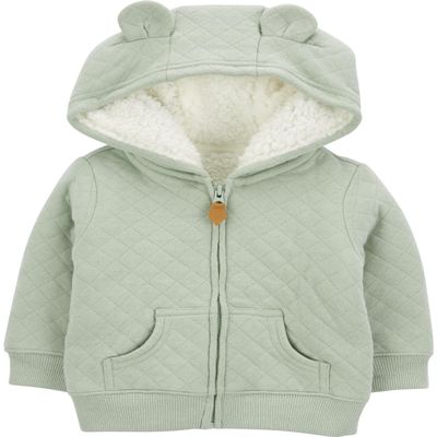 Simple Joys by Carter's unisex-baby Hooded Sweater Jacket with Sherpa Lining, Green, 6-9 Months