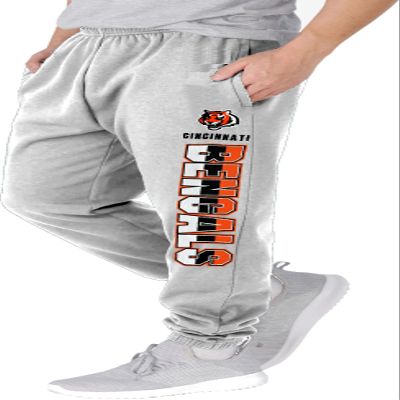 NFL Kids Youth 8-20 Officially Licensed Primary Team Logo Stripe Fleece Lined Football Sweatpants Joggers Pants (Cincinnati Bengals - Heather Gray, X-Large 18-20)
