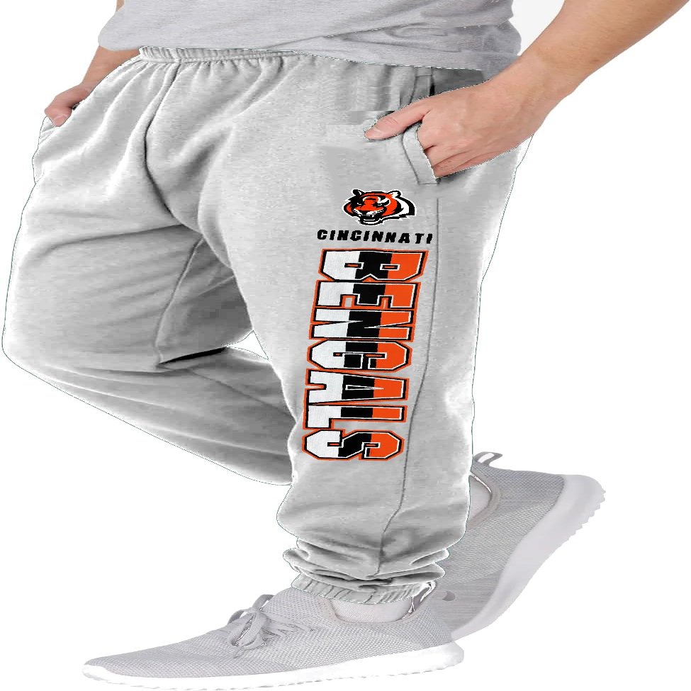 NFL Kids Youth 8-20 Officially Licensed Primary Team Logo Stripe Fleece Lined Football Sweatpants Joggers Pants (Cincinnati Bengals - Heather Gray, X-Large 18-20)