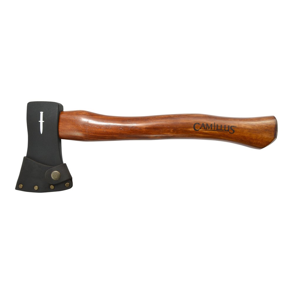 CAMILLUS 16" Durable Carbon Steel Head Compact Portable Multi-Purpose Outdoor Hunting Hiking Camping Survival Hatchet with American Hickory Handle & Leather Sheath